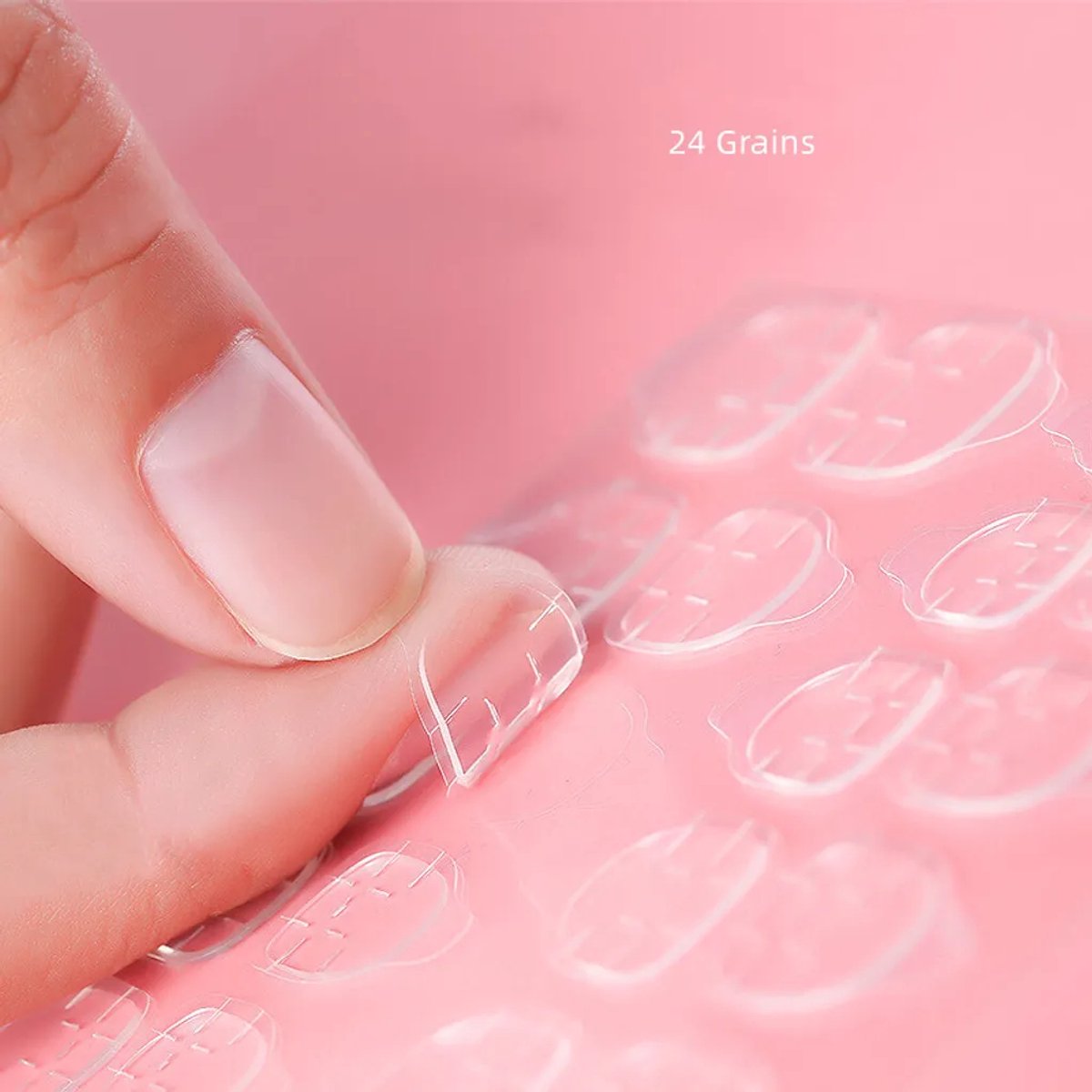 Grote dubbelzijdige nagelstickers, 48 stuks per verpakking, transparant.