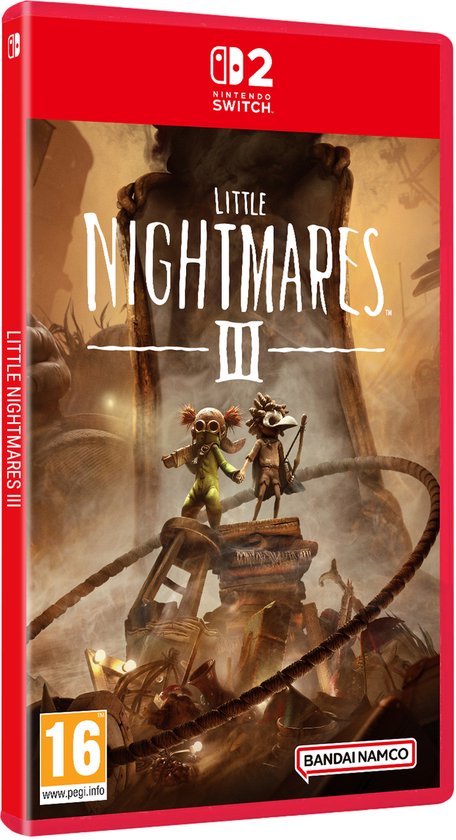 Doos van Little Nightmares III met twee figuren, een met groene kleding en een met een pijl en boog.
