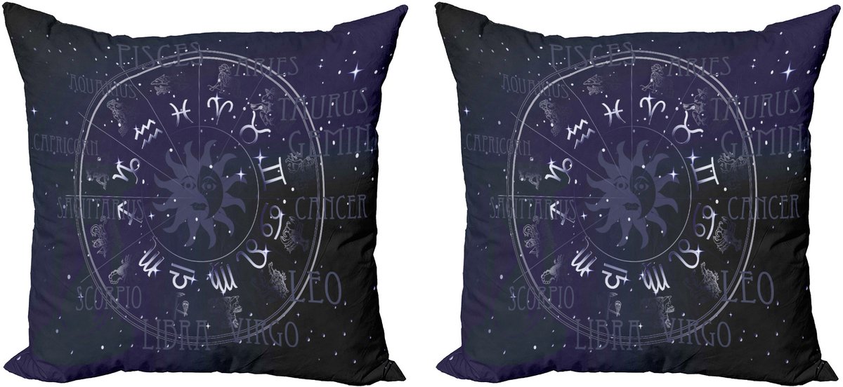 ABAKUHAUS Astrologie Decoratieve kussenhoezen – 2x40x40 cm – Dierenriemrad – Donkerblauw/Wit Dunkelblauw