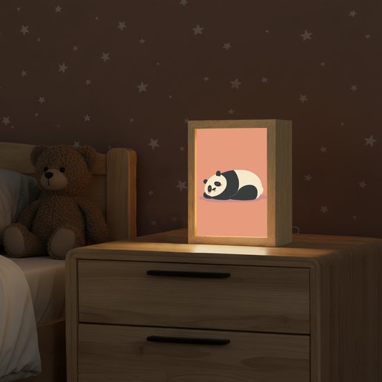 Nachtlampje 15x20 cm - Kinder lampje - Panda - Slaap - Oranje - Tafellamp kinderkamer - Slaapkamer lamp - Bedlamp kinderen - Kinderlampje stopcontact - Wandlamp babykamer - Nachtlampjes van OnlyWow — afbeelding 2