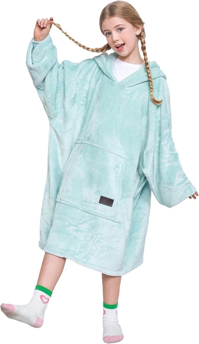 Extra Grote Fleece Deken Hoodie met Zak voor Kinderen en Tieners, Warm en Knuffelbaar