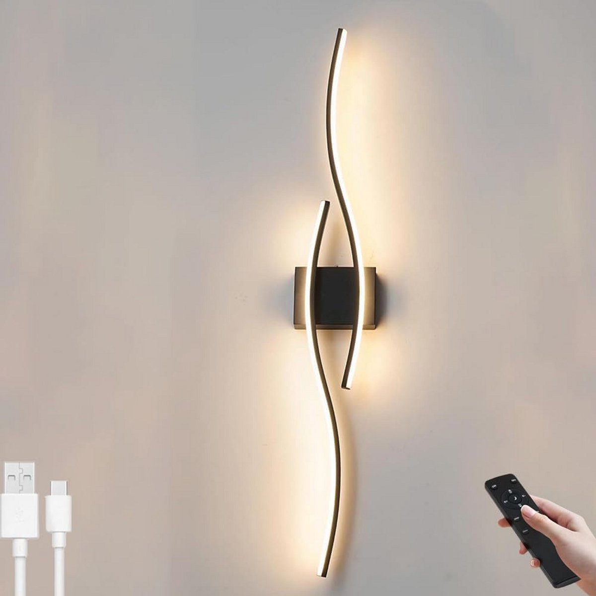 Draadloze LED Wandlamp 80cm Zonder Boren, Oplaadbaar met Afstandsbediening en Dimfunctie