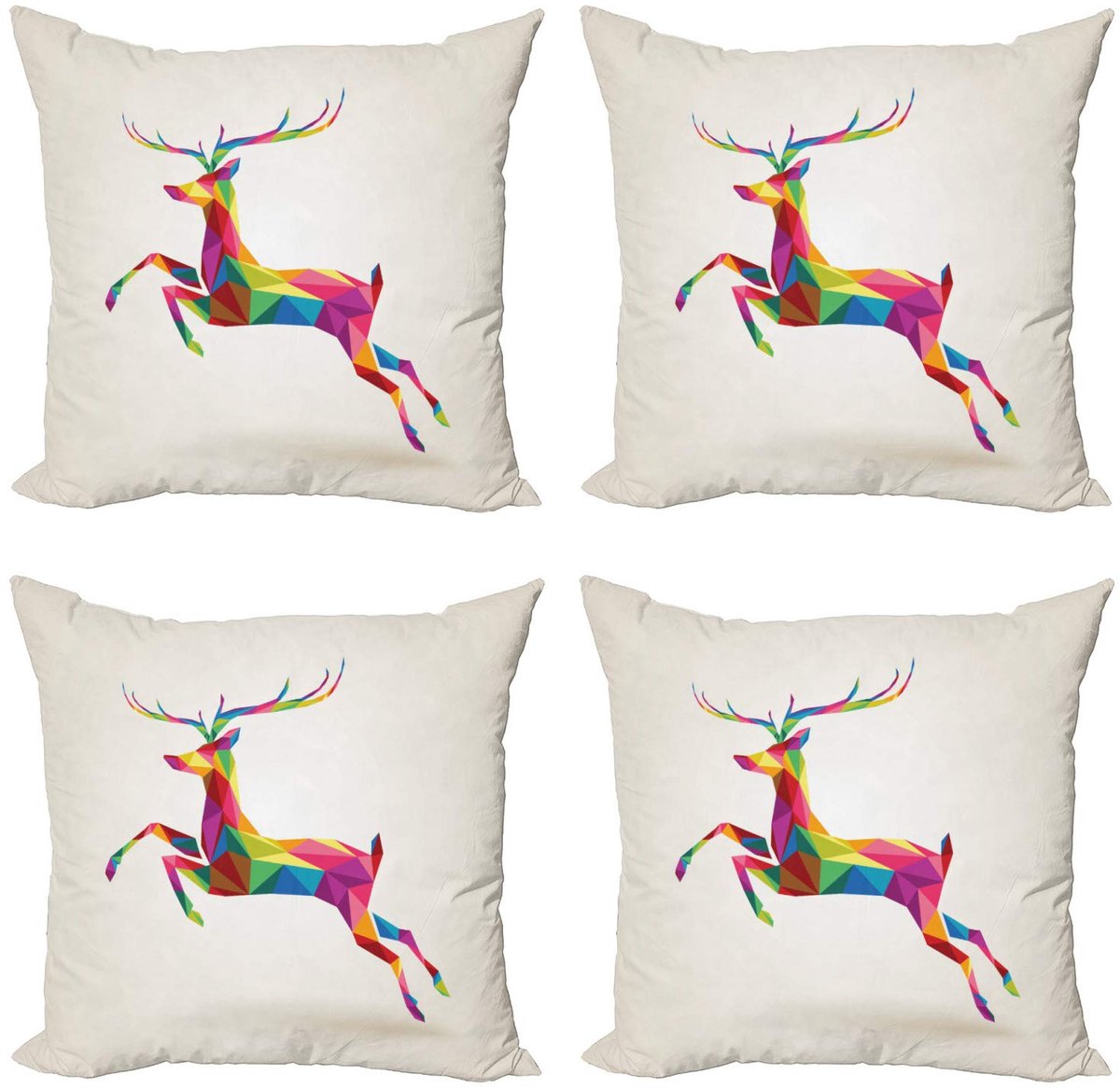 ABAKUHAUS Kussenhoes Set – 4x 45x45 cm – Veelkleurig Fractal Hert Mehrfarbig