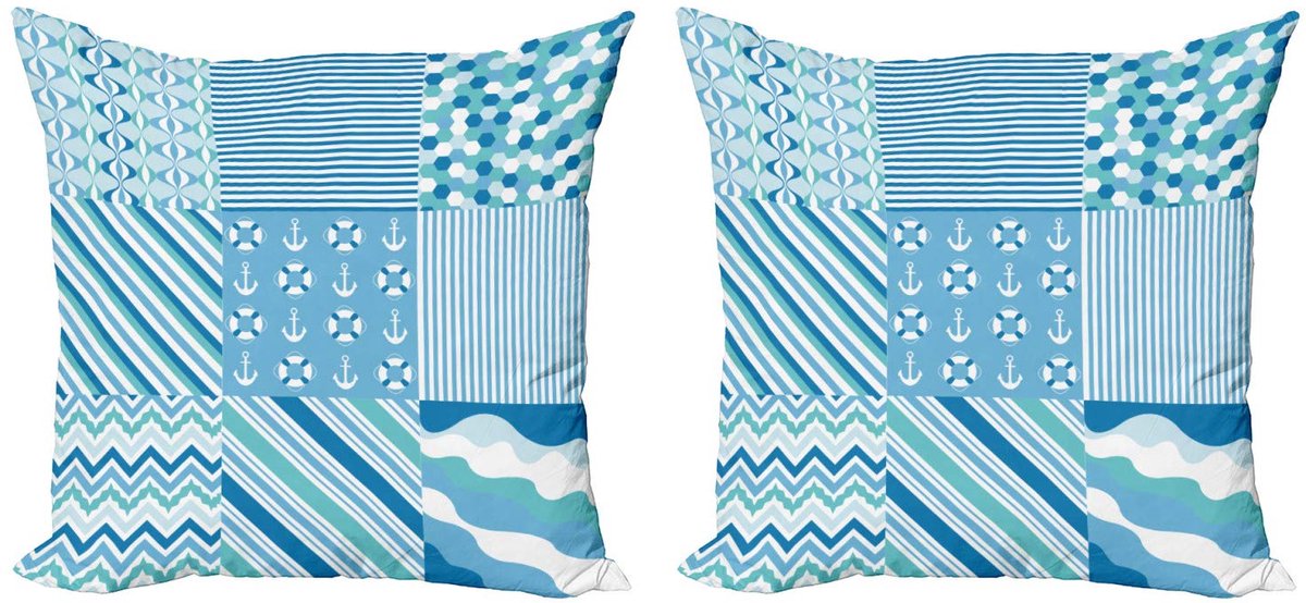 ABAKUHAUS Nautische Kussenhoes – 2x50x50 – Dubbelzijdig bedrukt – Teal Turkoois Blauw