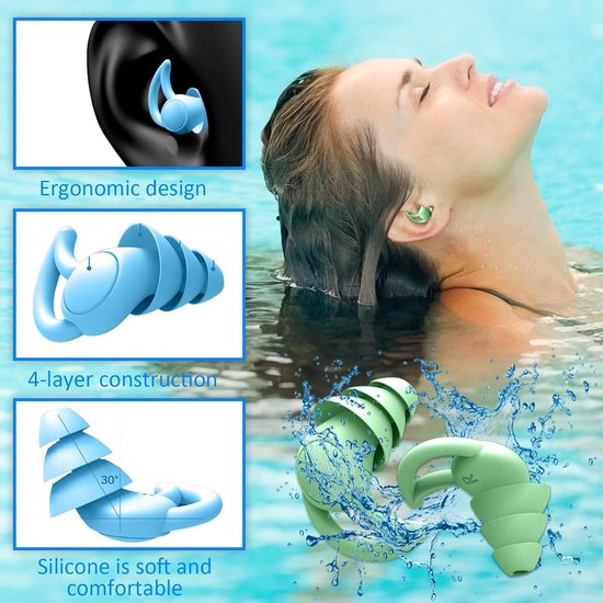 Zwem-oordopjes voor volwassenen - 2 paar waterdichte herbruikbare zachte siliconen oordopjes oorbescherming voor douchen, zwemmen, surfen, snorkelen en andere watersporten