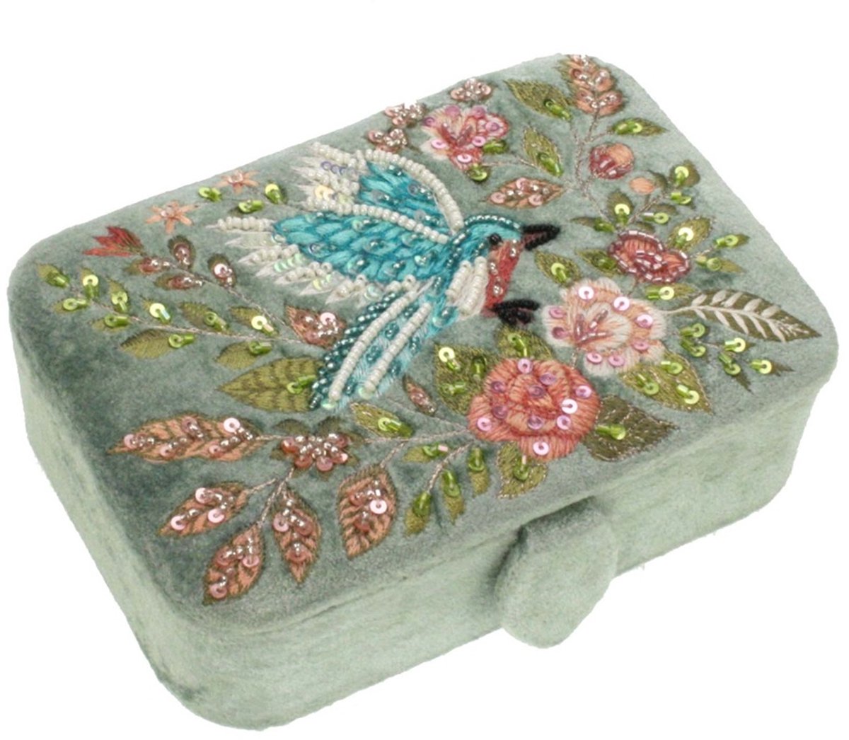 Meander-sieradendoos-vogel-bloemen-borduursel-kralen-lovers-handversierd-groenblauw-velours-cadeau