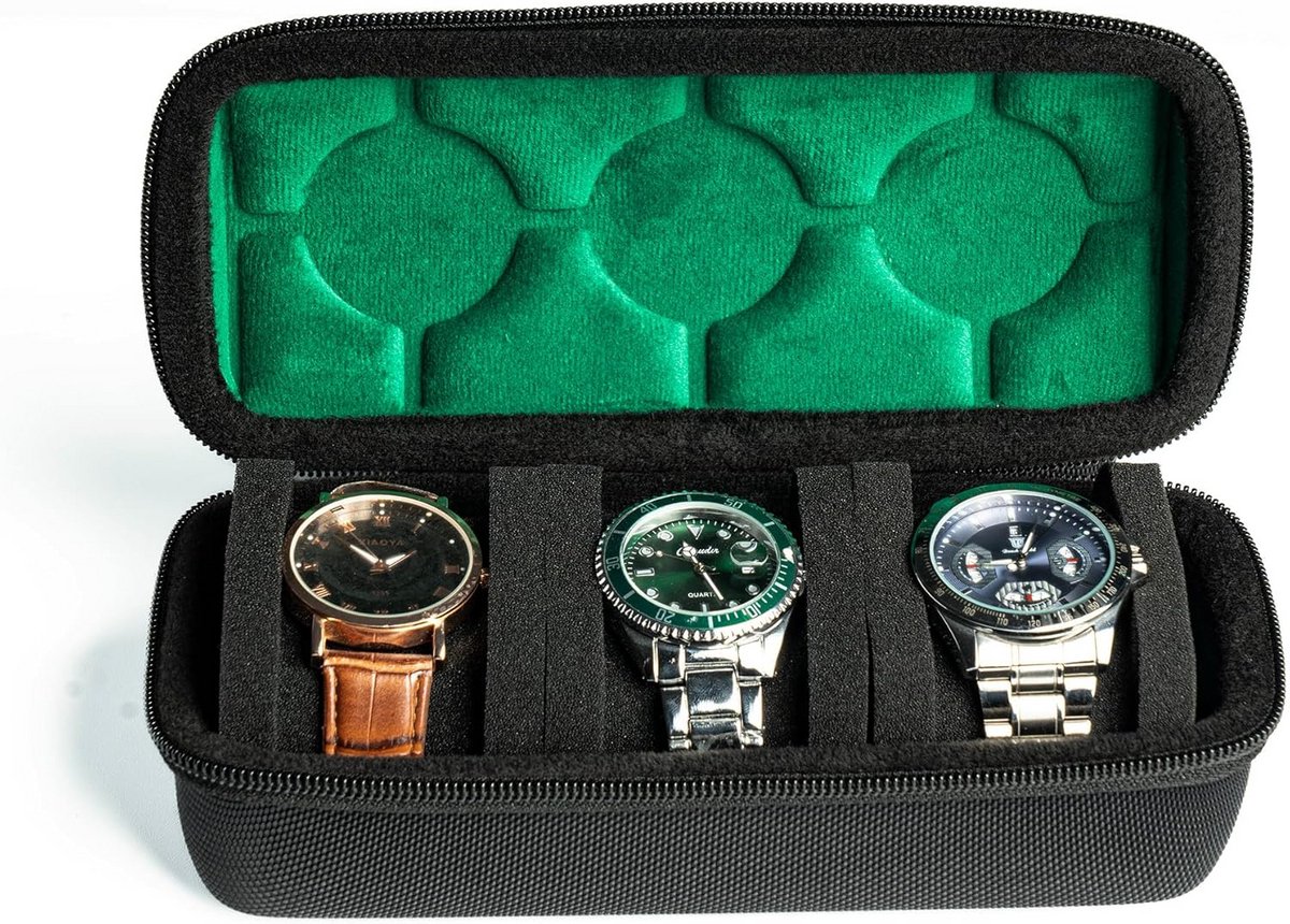Reisdoos voor Horloges - Harde Opberghoes met 3 Vakken voor Heren en Dames