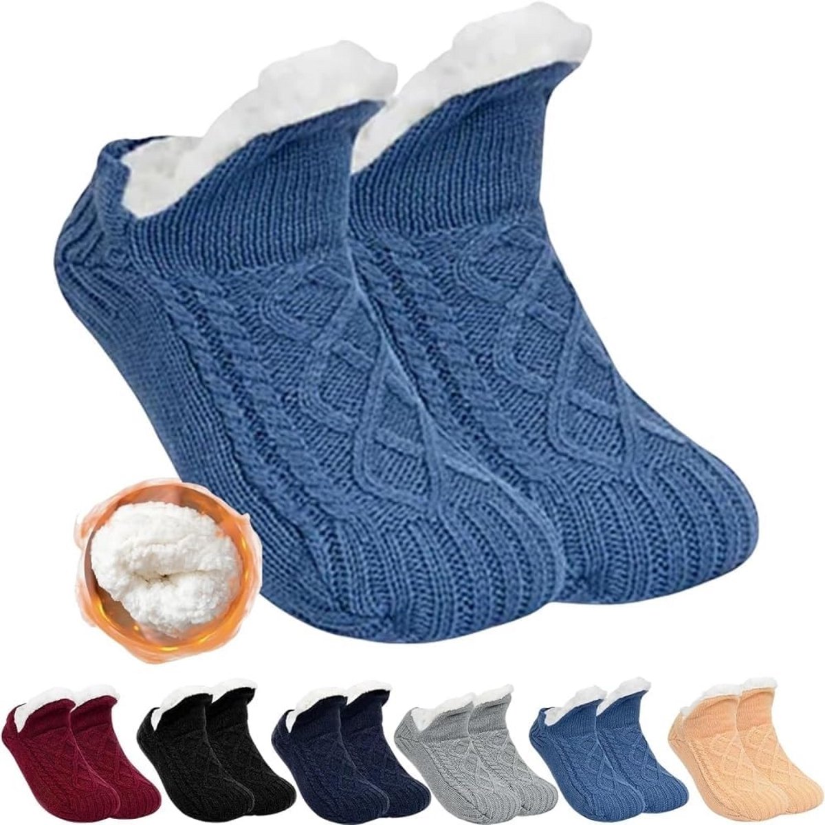 Warme Antislip Sokken Heren Dames - Dikke, Zachte Pluizige Wintersokken met Noppen