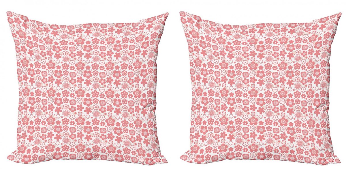 ABAKUHAUS Kersenbloesem Kussenhoezen Set – 2x50x50 cm – Dubbelzijdig bedrukt – Rits – Coral Wit Koraalwit