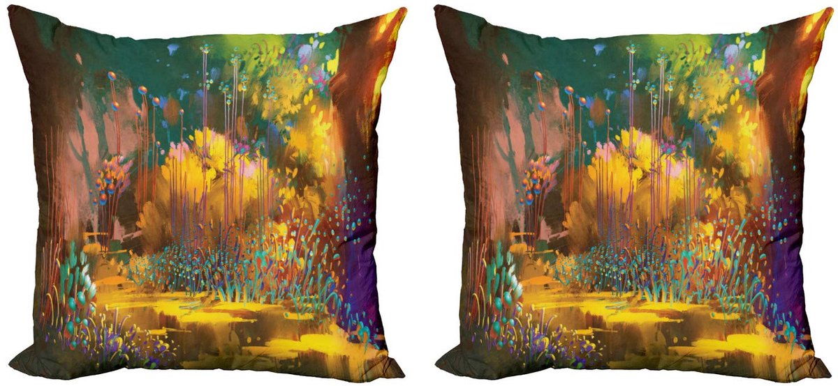ABAKUHAUS Bos Kussenhoezen-Set – 2x45x45 cm – Dubbelzijdig bedrukt – Meerkleurig Meer kleurig
