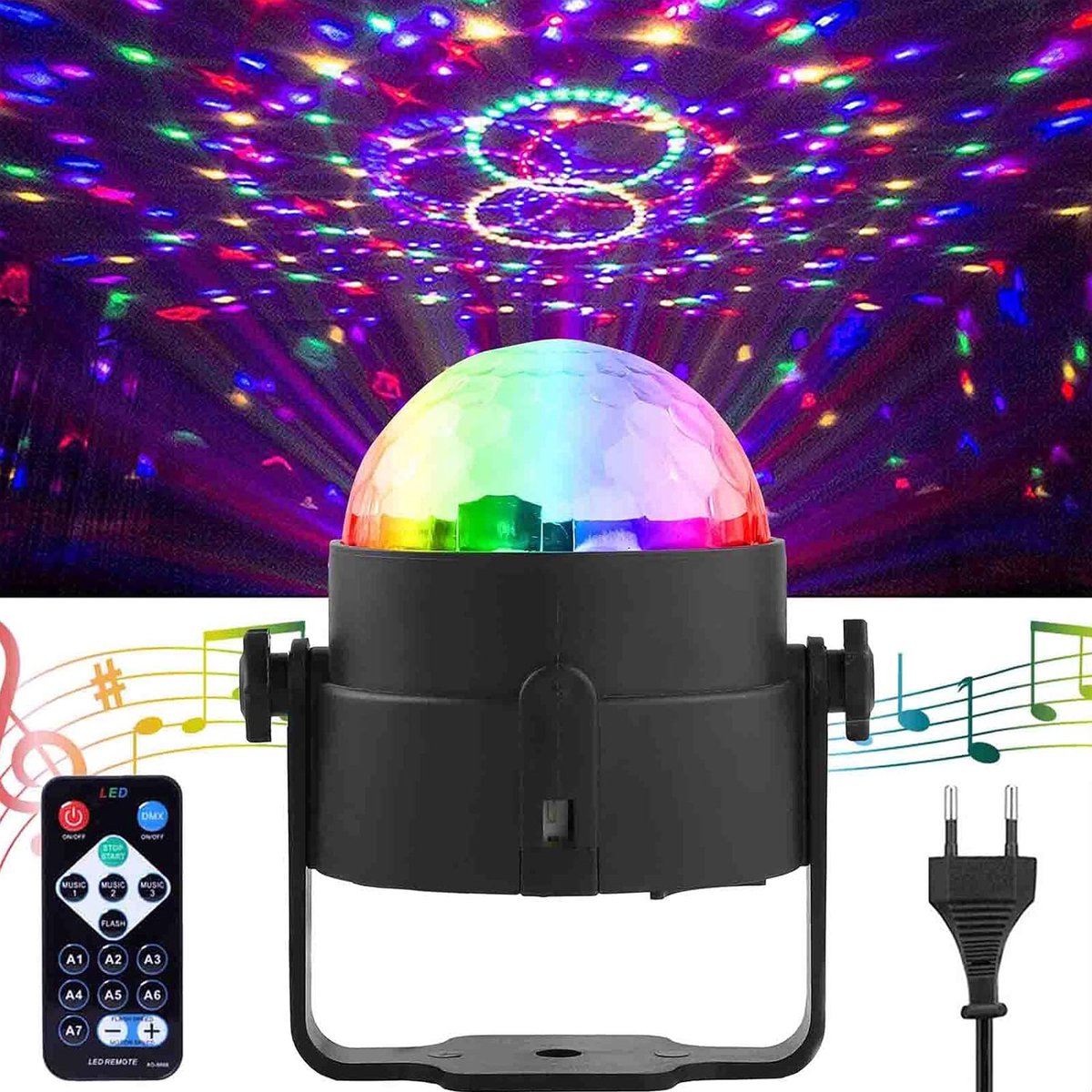OKWISH Discolampen - Sound Activated Discolamp - RGB Draaiende Discolamp - Feestverlichting LED - Mini Discobal