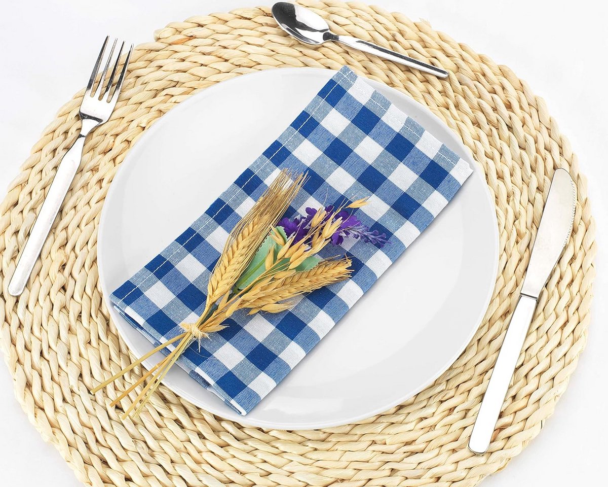 Wasbare rechthoekige stoffen servetten 45 x 45 cm - 12 stuks - Blauw