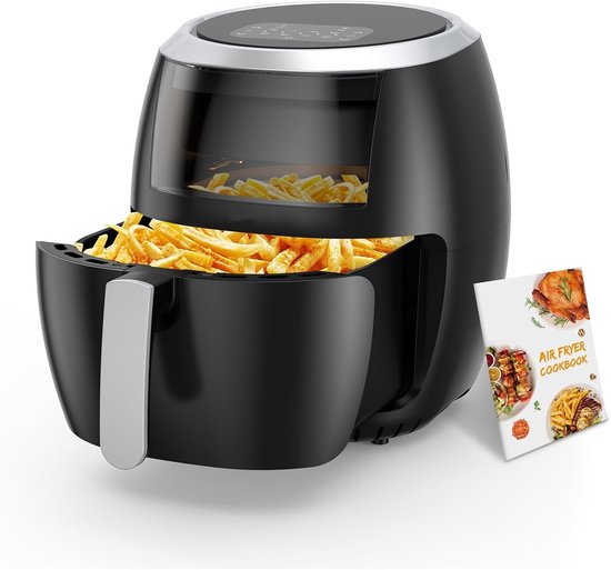 Airfryer oven - Hetelucht friteuse - 8 liter - 8 programma's - 1500 watt - zichtvenster - LED touch screen - RVS, zonder BPA + receptenboek