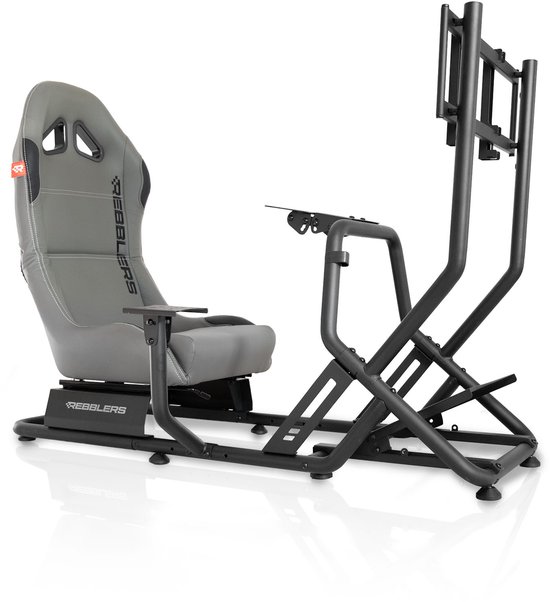 REBBLERS® SIMR 300 Sim Racing Cockpit + Gearshift Holder + Monitor Mount - Siège de Course - Entièrement Réglable - Grijs