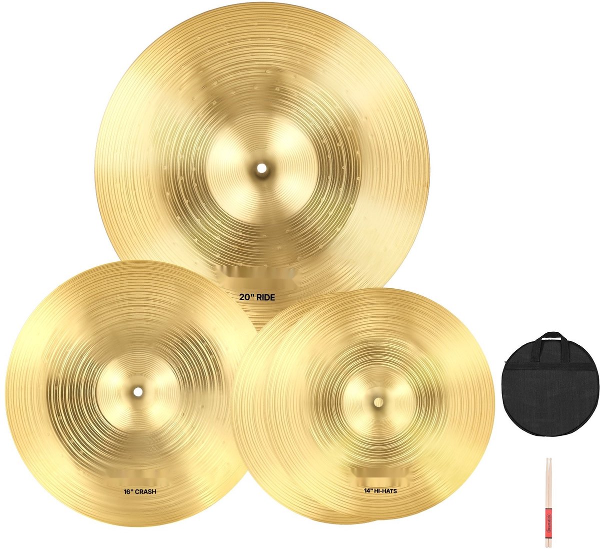 Bekkenset / Cymbalset - 3-Delig - Hi-Hat 35,5 cm - Crash 40 cm - Ride 50,5 cm - Bekkenlegering