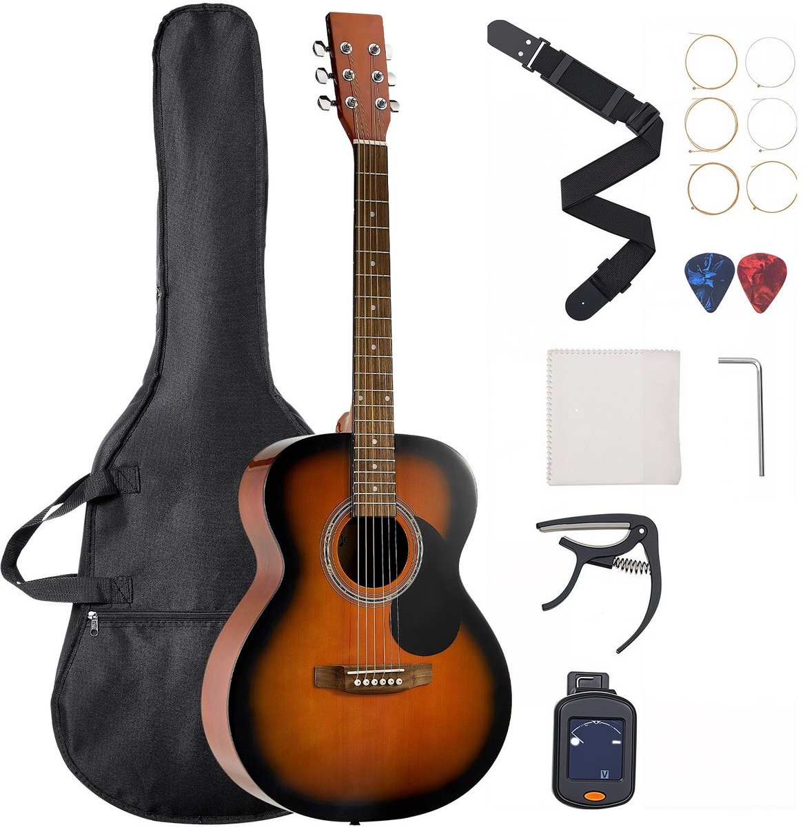 Akoestische Westerngitaar - Dreadnought 101,6 cm - Beginnersset - Voor Volwassenen - Sunburst