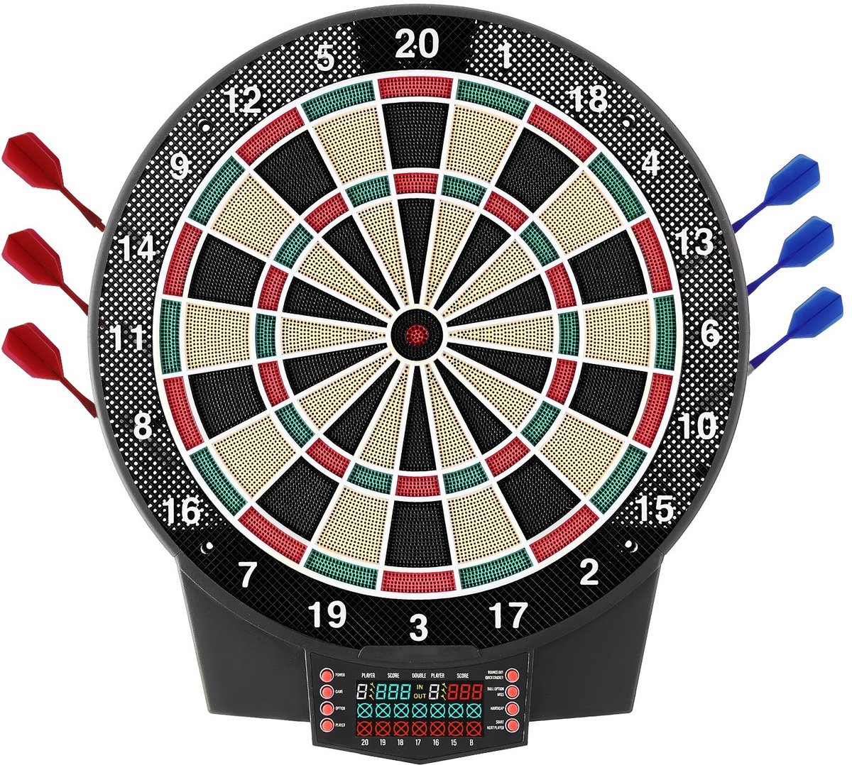 Elektronisch Dartbord - Softtip 39,3 cm - 43 Spellen - Meer dan 320 Variaties - Tot 8 Spelers - LCD-Scorebord - Inclusief 6 Dartpijlen met Flights & 50 Reserve Dartpunten
