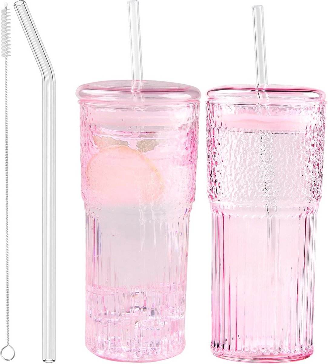 Koffiekopjes met deksels en rietjes - 20 oz Roze Ijswaterglazen Set van 2