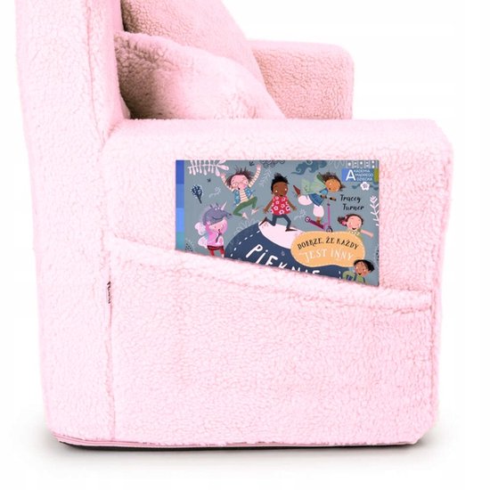 Flumi opvouwbare mini kindersofa van teddy stof - zachte kinderbank met uitklapfunctie en afneembare hoes, roze van Merkloos — afbeelding 2