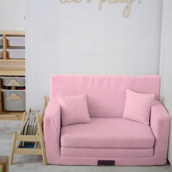 Flumi opvouwbare mini kindersofa van teddy stof - zachte kinderbank met uitklapfunctie en afneembare hoes, roze van Merkloos — afbeelding 5