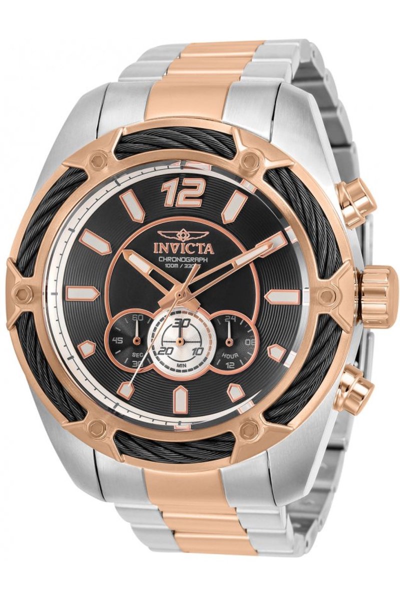 Invicta Bolt 31472 Heren Horloge - Waterdicht - Analoog - Quartz Uurwerk - Roestvrij Staal met zwarte Wijzerplaat - 52mm