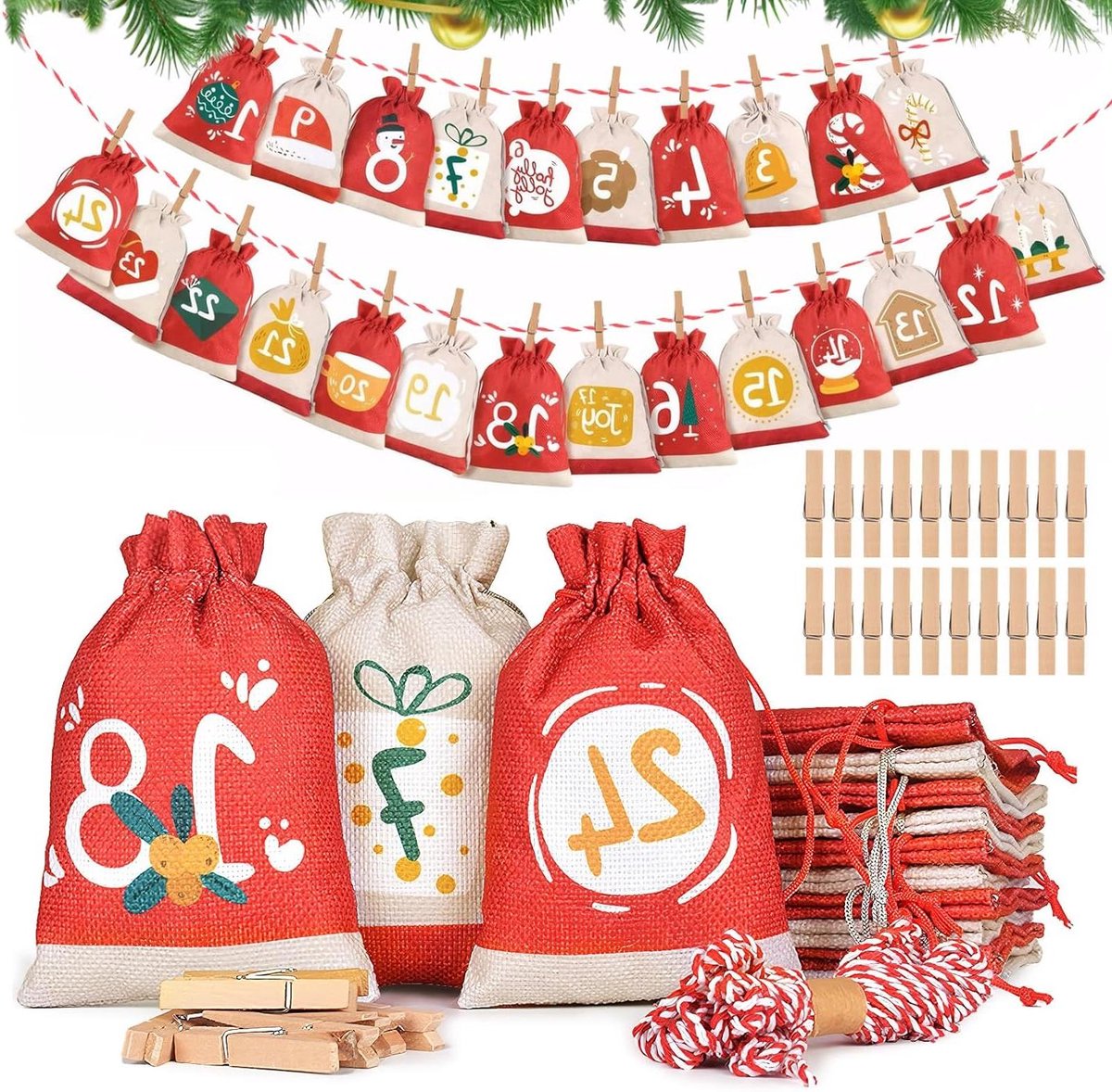 Allecta - Adventskalender 24 Stoffbeutel - Kinder - Vullen - Weihnachtskalender