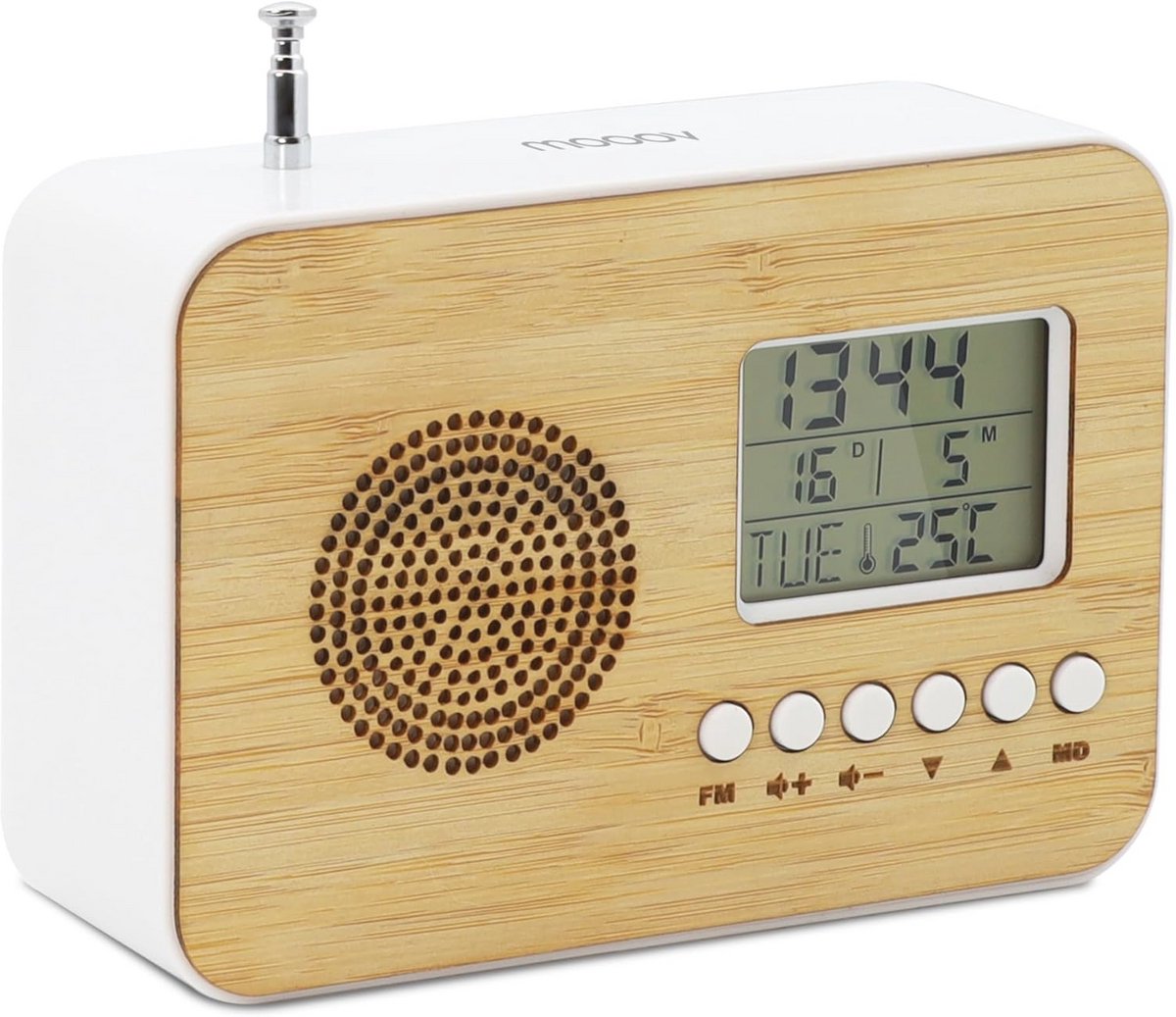 Betaalbare Bamboe Reiswekker met FM Radio en Temperatuurdisplay