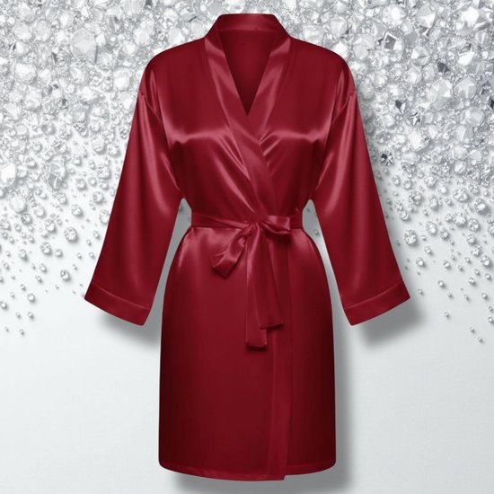 Satijnen Badjas Kimono Bordeaux – Kort Model – Satijnen Ochtendjas – Maat XL – 100% Satijn Polyester