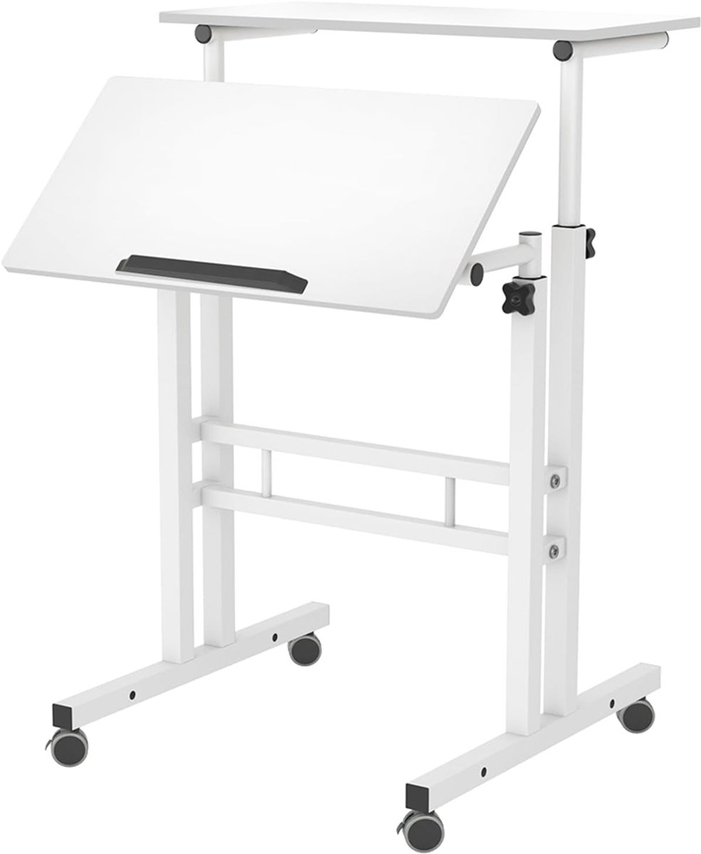 HOERFURIY Computertafel bureau op wielen pc tafel 60x40x75 cm wit - In Hoogte Verstelbaar 70–115 cm - kantelbaar blad