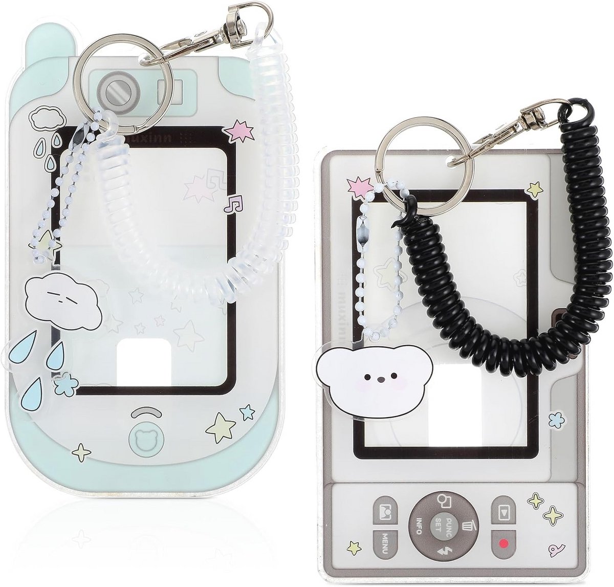 2pcs Schattige Cartoon Foto Kaart Houder met Sleutelhanger en Spiraal Polskoord