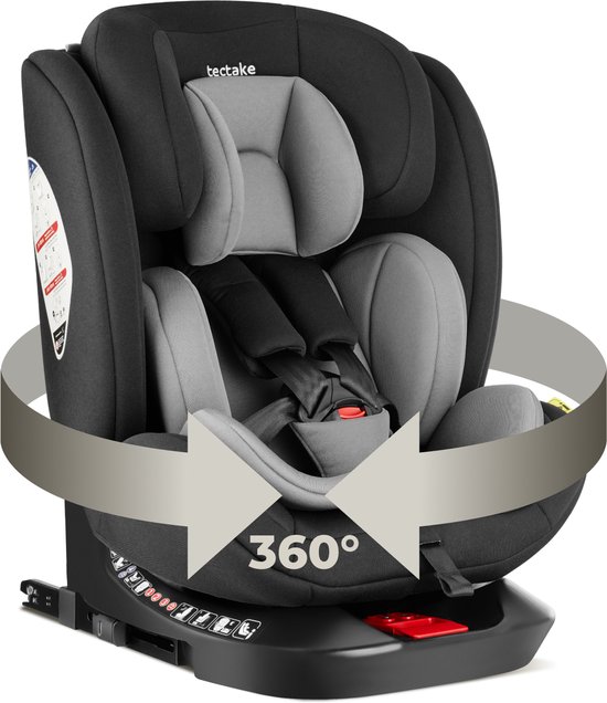 tectake® Draaibare Autostoel - Kinderstoel - i-Size / Isofix Autostoeltje - Zitverhoger - Kinderzitje auto - Autozitje - 5-punts-gordel - Vanaf geboorte tot 150cm/36kg