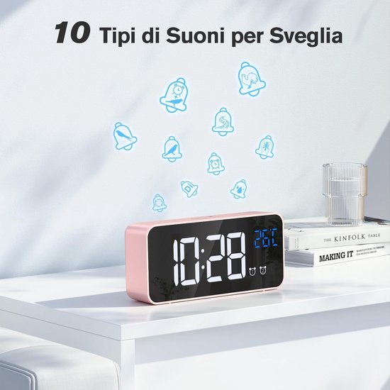 Digitale tafelklok, LCD-display wekker Nachtkastklok met kalender en temperatuurweergave voor thuis slaapkamerbenodigdheden(Zilver