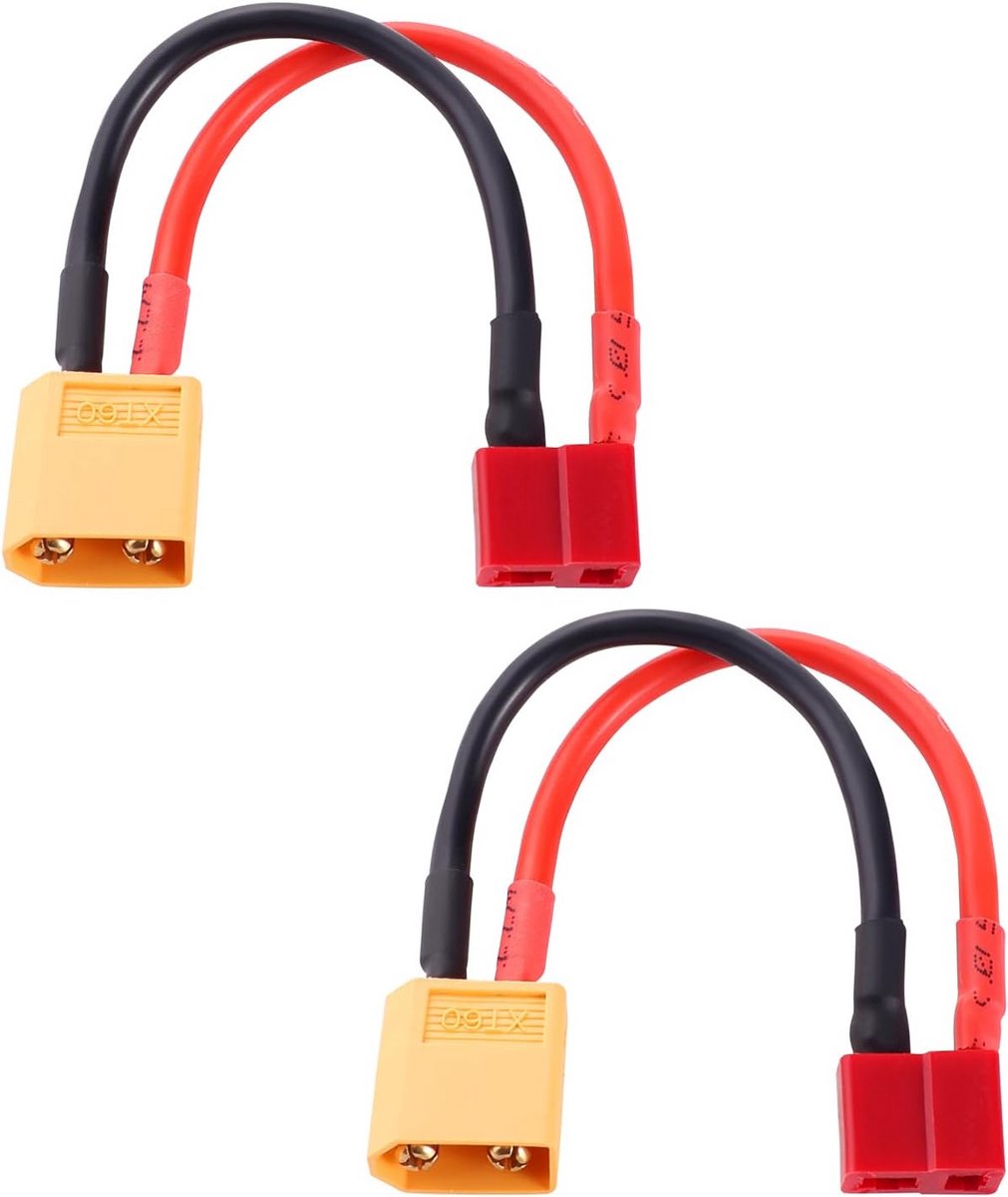 2 Stuks T-stekker naar XT60 Adapter Kabel 14AWG Snoer voor RC LiPo Accu Connectoren