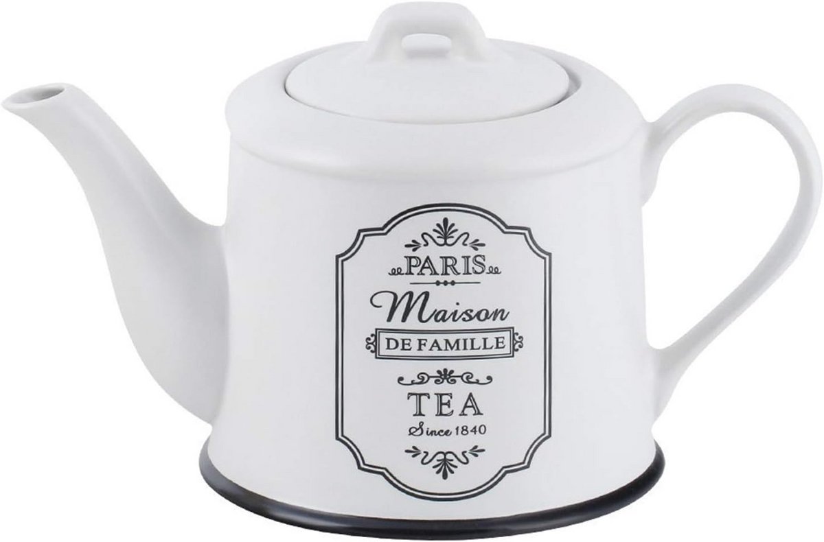 Keramische Theepot met Deksel en Handvat - 0,8 Liter - Wit/Zwart