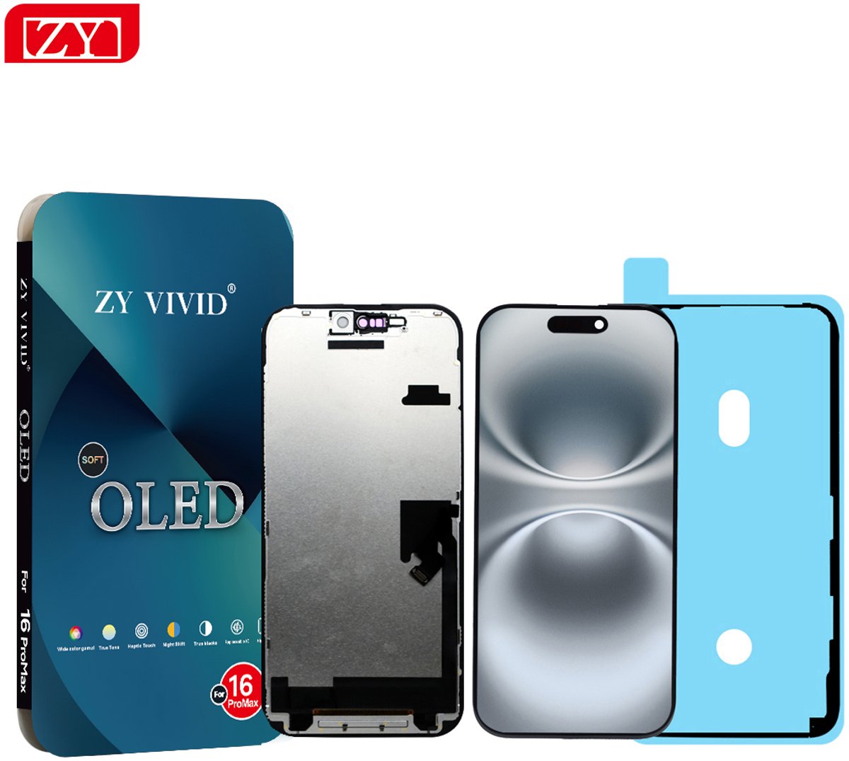 ZY Soft OLED scherm voor iPhone 16 Pro Max – 120Hz – diepe kleuren & vloeiende weergave – IC overzetbaar