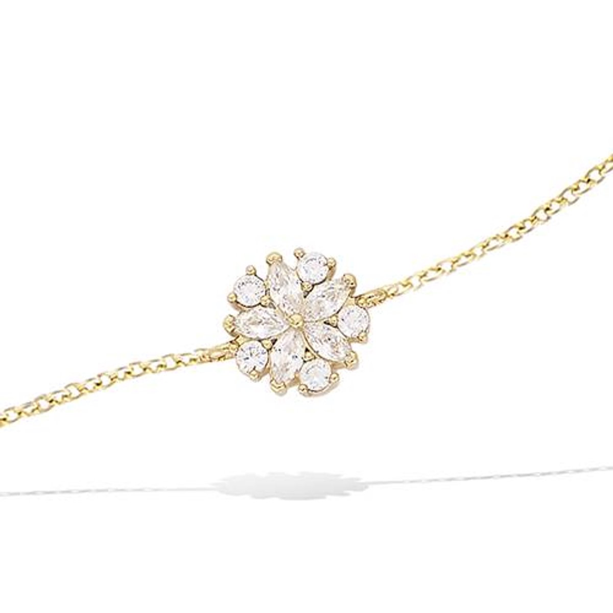 CHIVAL Armband 18K Verguld Goud "Golden Blossom" – Luxe, Hypoallergeen, Rond, Bloem, Zirkonia, Cadeau voor Haar, Liefde, Romantiek, Geschenkverpakking, Glimmend, Sieraad, Kerst
