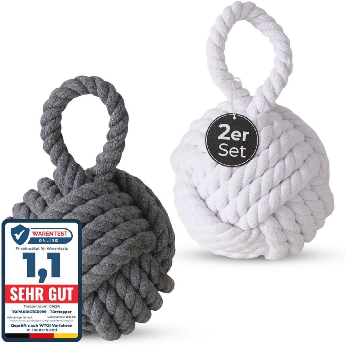 Decorative Door Stoppers - Jute Grey and White - Set of 2 - Window Buffer Floor Stopper