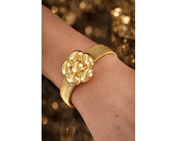 Lundholm Luxe Armband Dames Goud kleurig Bracelet Bloem Groot Bangle – Premium Stainless Steel Jewellery Gold Plated – Armband Dames Bloem One Size – My Rosa Serie - Luxe Geschenkverpakking – Cadeau voor Haar