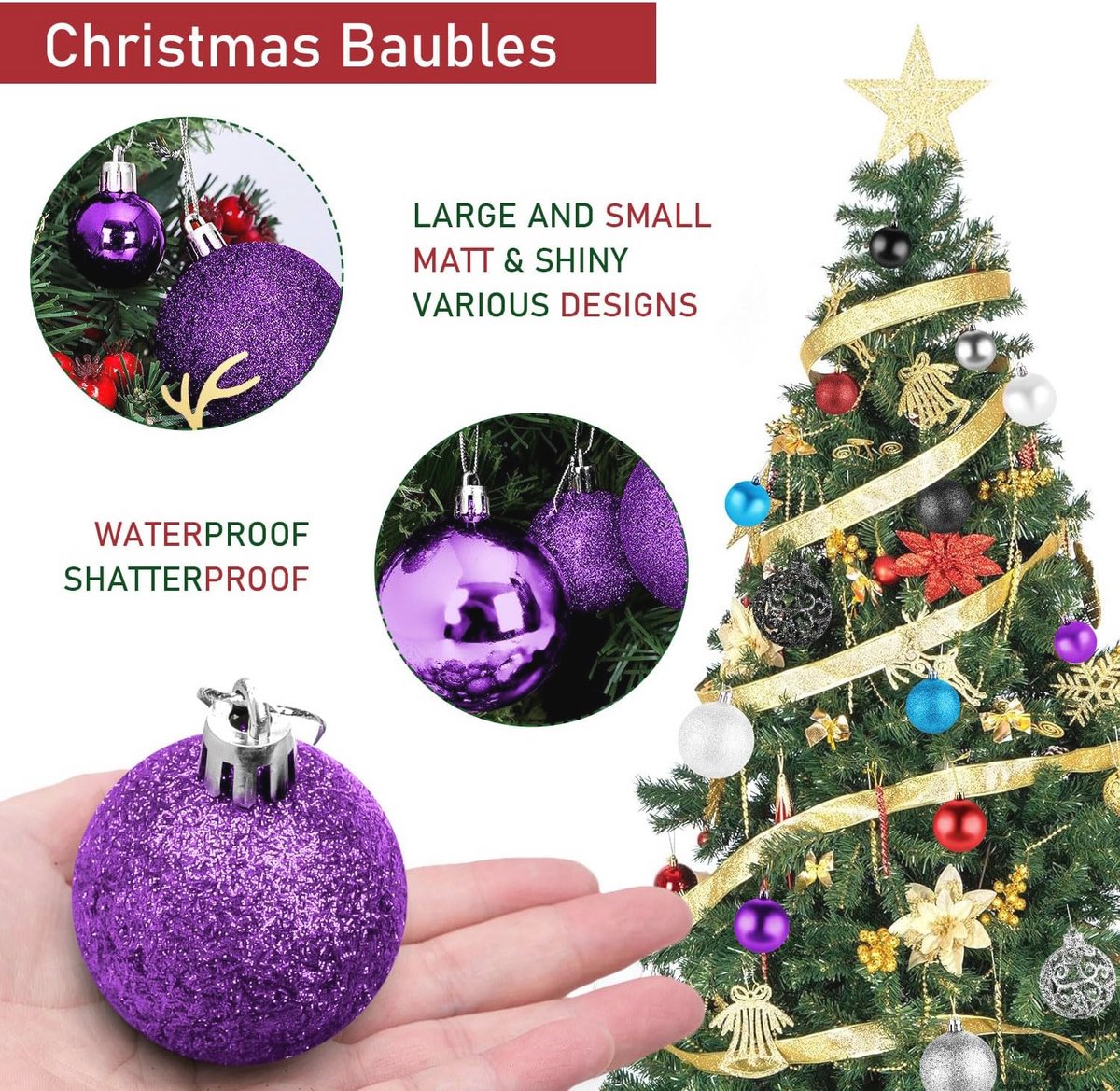 Kerstballen Set 100 Stuks - Kunststof Hangende Versieringen voor Thuis en Festival Decoratie 3-6CM (Paars) – foto 7