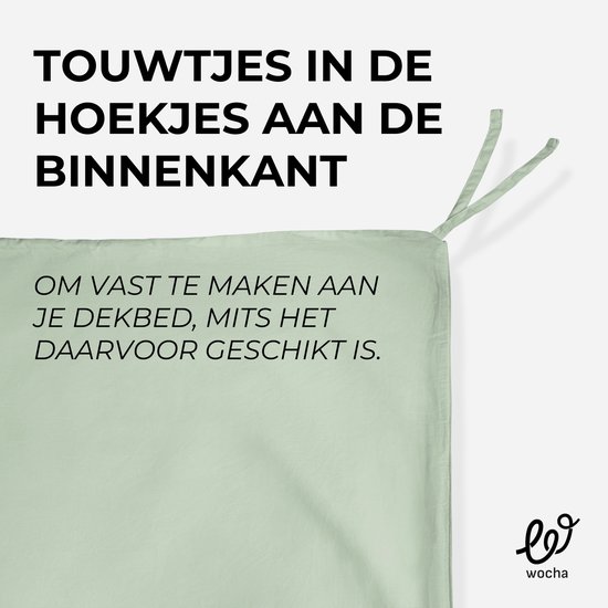 Wocha Dekbedovertrek Set - 100% Biologisch Katoen Satijn (300TC) - 260x200/220 - Groen - Premium kwaliteit en duurzaam - Incl. 2 kussenslopen van Wocha — afbeelding 2