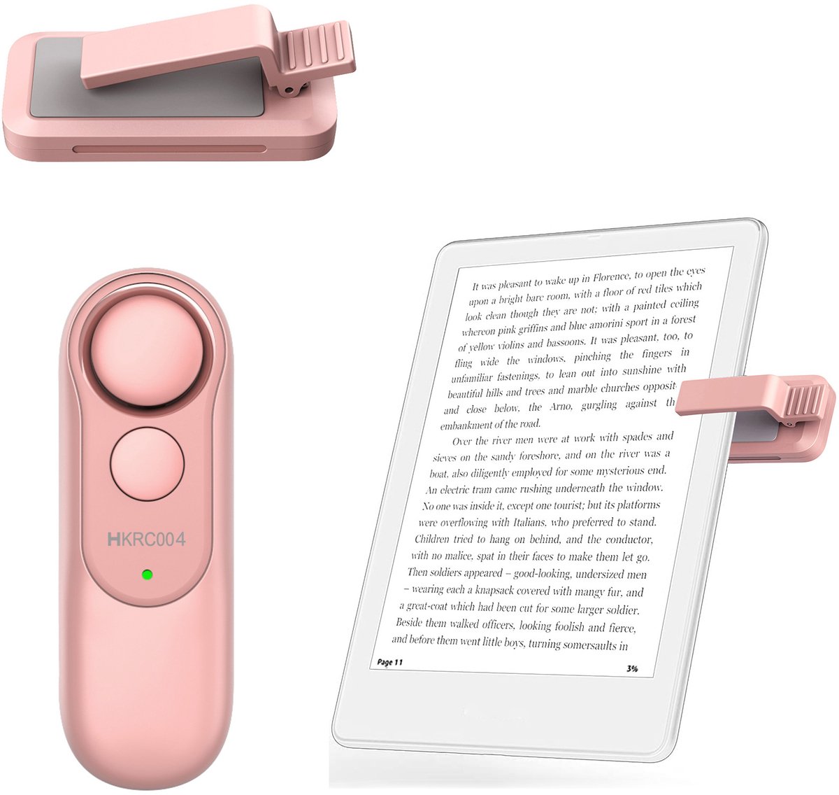 Geschikt voor Kindle Paperwhite, iPad, tablet en e-readers, bladwijzer, e-reader bladwijzer, draagbare afstandsbediening, draadloze afstandsbediening, bladwijzerapparaat, roze