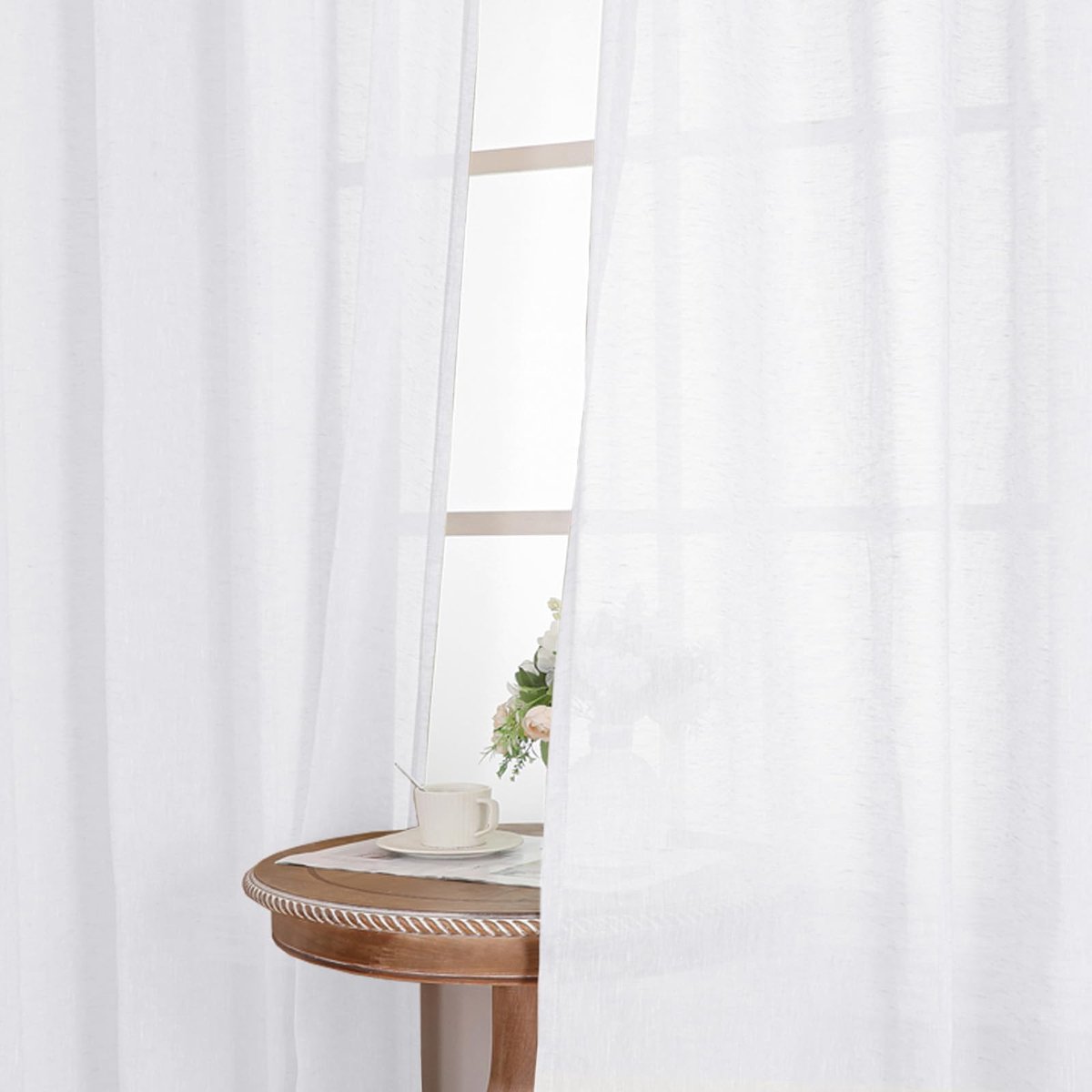 Unyqoos Linnenlook Gordijnen Set van 2 met Oogjes voor Woonkamer en Slaapkamer 230 x 140 cm wit