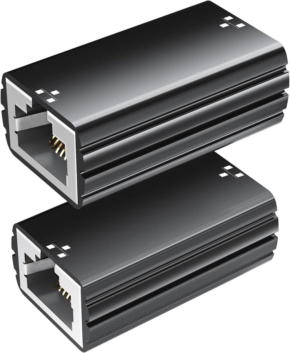 LAN-verlenging Adapter Ethernet-kabel 10Gbps Connector voor Netwerkkabels - Geschikt voor Cat8, Cat7, Cat6, Cat5e, Cat5 [2 stuks] Zwart