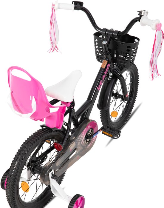 Joystar Zinnia Kinderfiets - 16 Inch - Met Mandje & Slingers - Zijwieltjes - Bel - Terugtraprem - Zwart van JOYSTAR — afbeelding 3