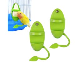 2 stuks Voeder- en kauwset voor vogels - Duurzaam materiaal voor zowel voeren als kauwen - Voederautomaat voor papegaaien - Fruitbekerhouder voor vogelkooi - 11*5,5 cm - Geschikt voor grasparkieten, papegaaien en andere vogels - Groen