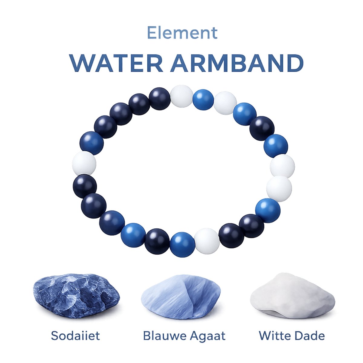 S4H - Water Element Edelsteen Armband – Sodaliet, Blauwe Agaat & Jade | Rust & Flow