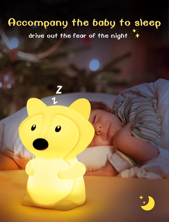 Vos Nachtlampje voor Kinderen - 7-Kleurige Tafellamp voor Kamerdecoratie - Oplaadbaar UHSB - Schattige Cadeaus voor Baby's en Peuters van Merkloos — afbeelding 4