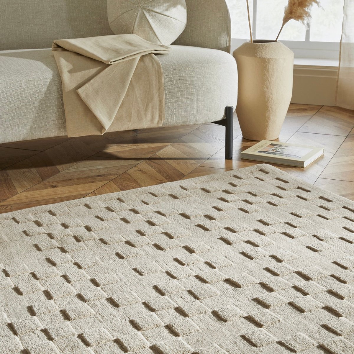 Concept Looms Priory PR102 Taupe Vloerkleed - 240 x 300 cm - Taupe - Rechthoekig - Wol - Woonkamer, Eetkamer, Slaapkamer - Effen, Geometrisch - Modern, Landelijk, Boho