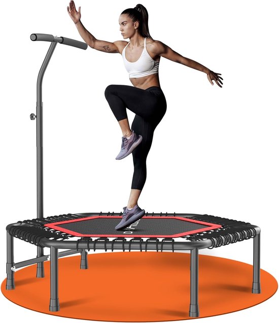 DH FitLife Fitness Indoor Trampolijn | Ø114cm 45 inch Mini Trampolijn voor Cross Jumping | Draagvermogen 150 KG | Met 3 verstelbare handgreepstanden | Stabie