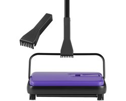 Handmatige tapijtreiniger, vloerreinigingsapparaat met een afvalbakcapaciteit van 300 ml, reinigingsbreedte van 17 cm voor tapijten, dierenharen en stof in woningen en kantoren, paars